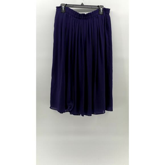 ANN TAYLOR LOFT Women's Purple Pleated Pull-On Sheer A-Line Midi Skirt SZ M - Picture 1 of 10